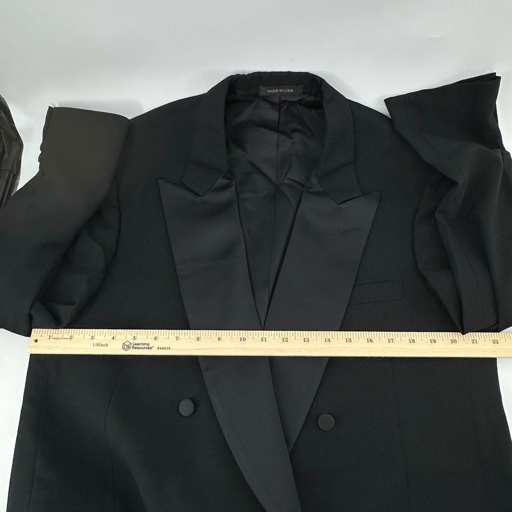 Tuxedo Jacket Mens 44R Black Double Breasted Peak Lapel Made in USA